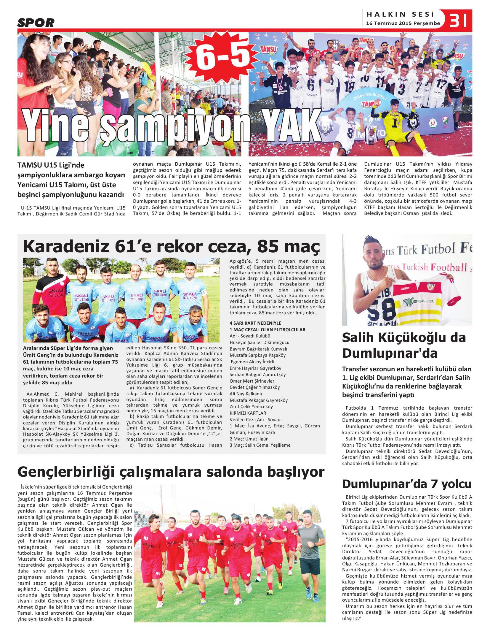 31 Temmuz 2015 Tarihli Gazetemiz