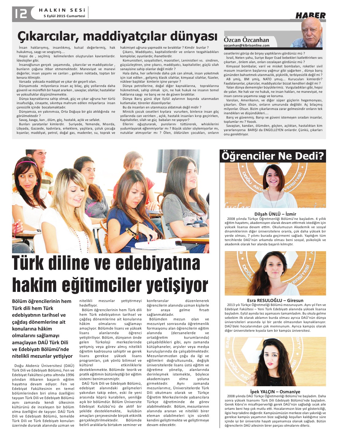 05.09.2015 CUMARTESİ