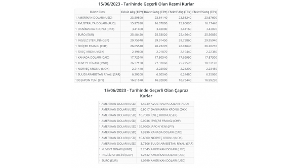 Merkez Bankası döviz kurları