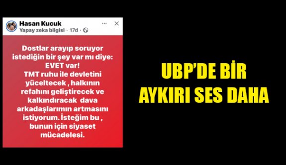 UBP'de aykırı bir ses daha